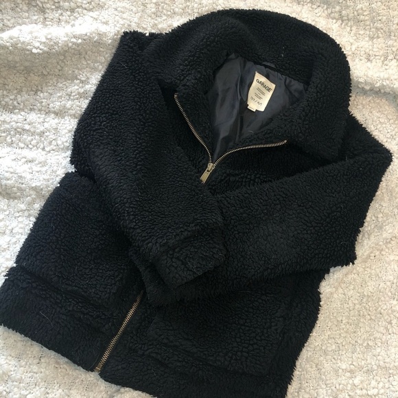 GARAGE Black Fuzzy Zip Up Teddy Coat Jacket small - Picture 6 of 6
